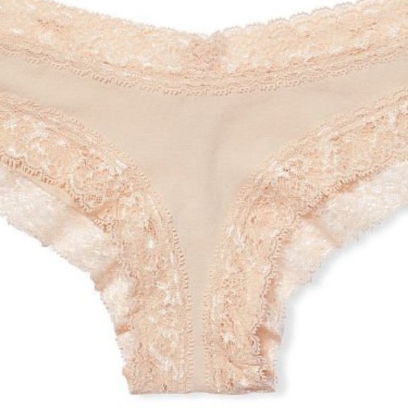 VS XL Cotton Floral Lace Waist Cheeky Panty Champagne Beige Neutral So Cute - Picture 10 of 10